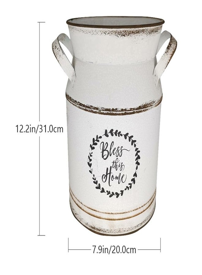 TOPPERFUN Large Antique Vase, 12x8in White European Pastoral Style Milk Can, Country Pot Decoration Bottle, Pot Storage Bottle - Image 2